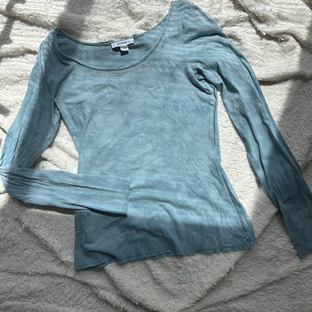 Express Blue Grunge Long Sleeve Tee Size Small